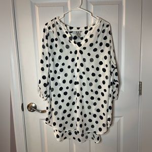 Worthington Women’s Polka Dot Sheer V-neck 3/4 Quarter Sleeve Blouse 1X